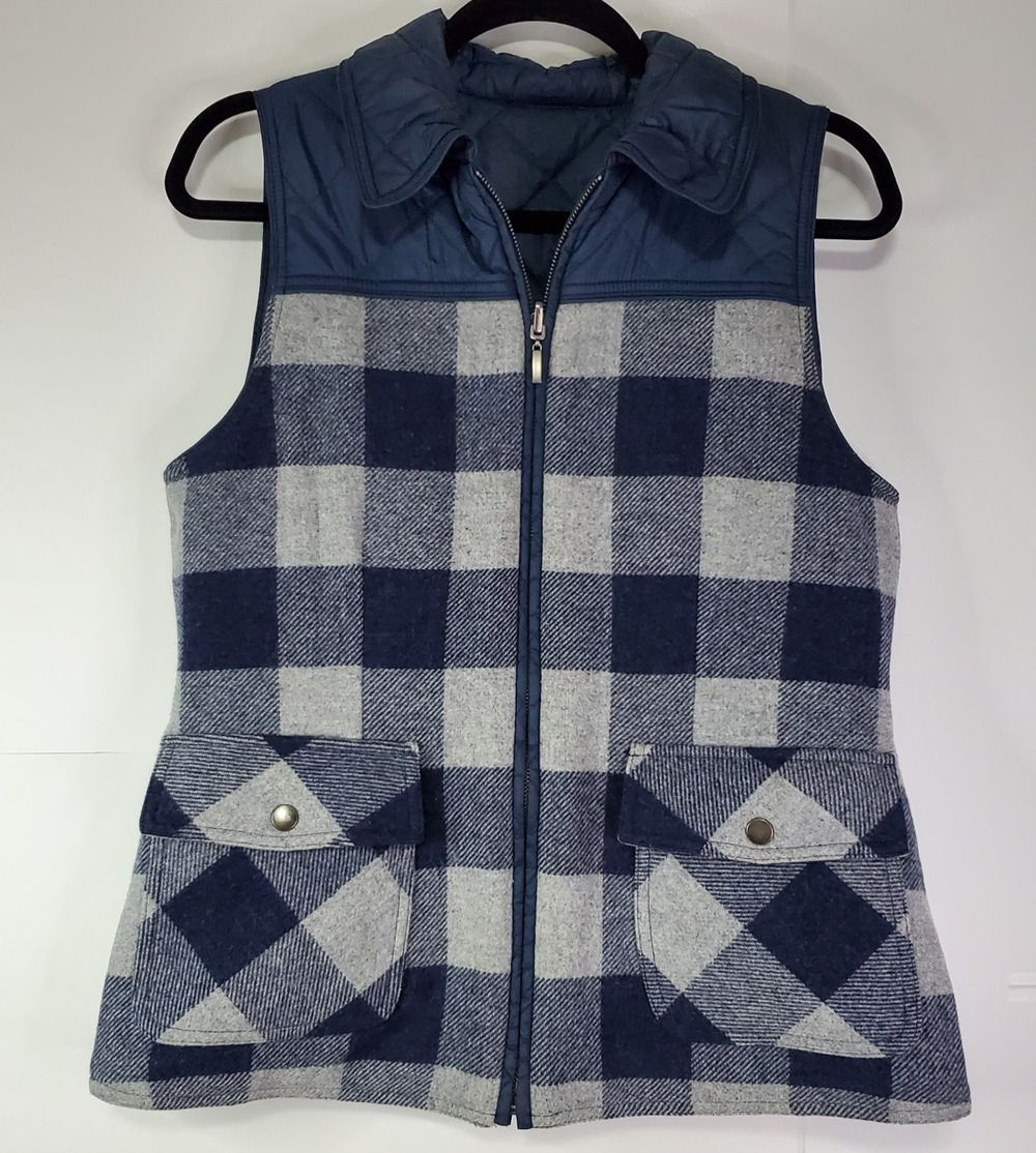 PENDLETON Plaid Quilted Reversible Vest Wool Blend Women's Small Blue